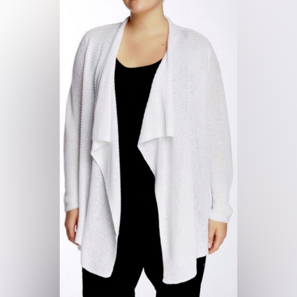 Eileen Fisher White Cardigan Waterfall Front 100% Organic Linen Size Small NWOT